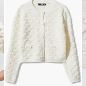 Mango Cream Textured Button-Up Cardigan